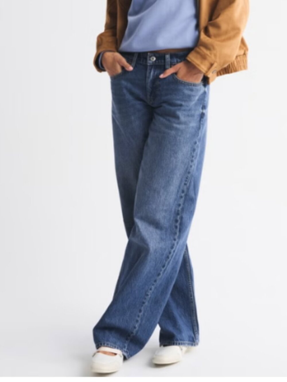 Abercrombie Low Rise Ultra Loose Bow Embroidered Jean